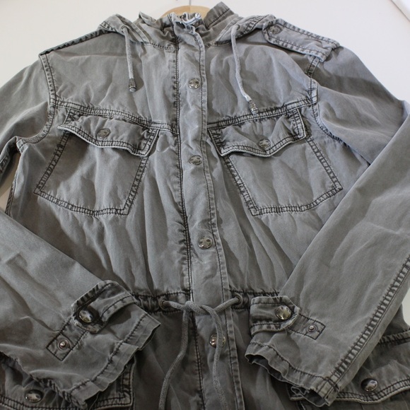 TALULA Aritzia Utility Jacket Light 100% Cotton Distressed Grey Oversized XXS - Picture 3 of 11